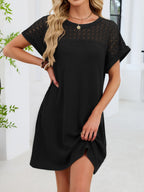 Lace Round Neck Short Sleeve T-shirt Dress (22)