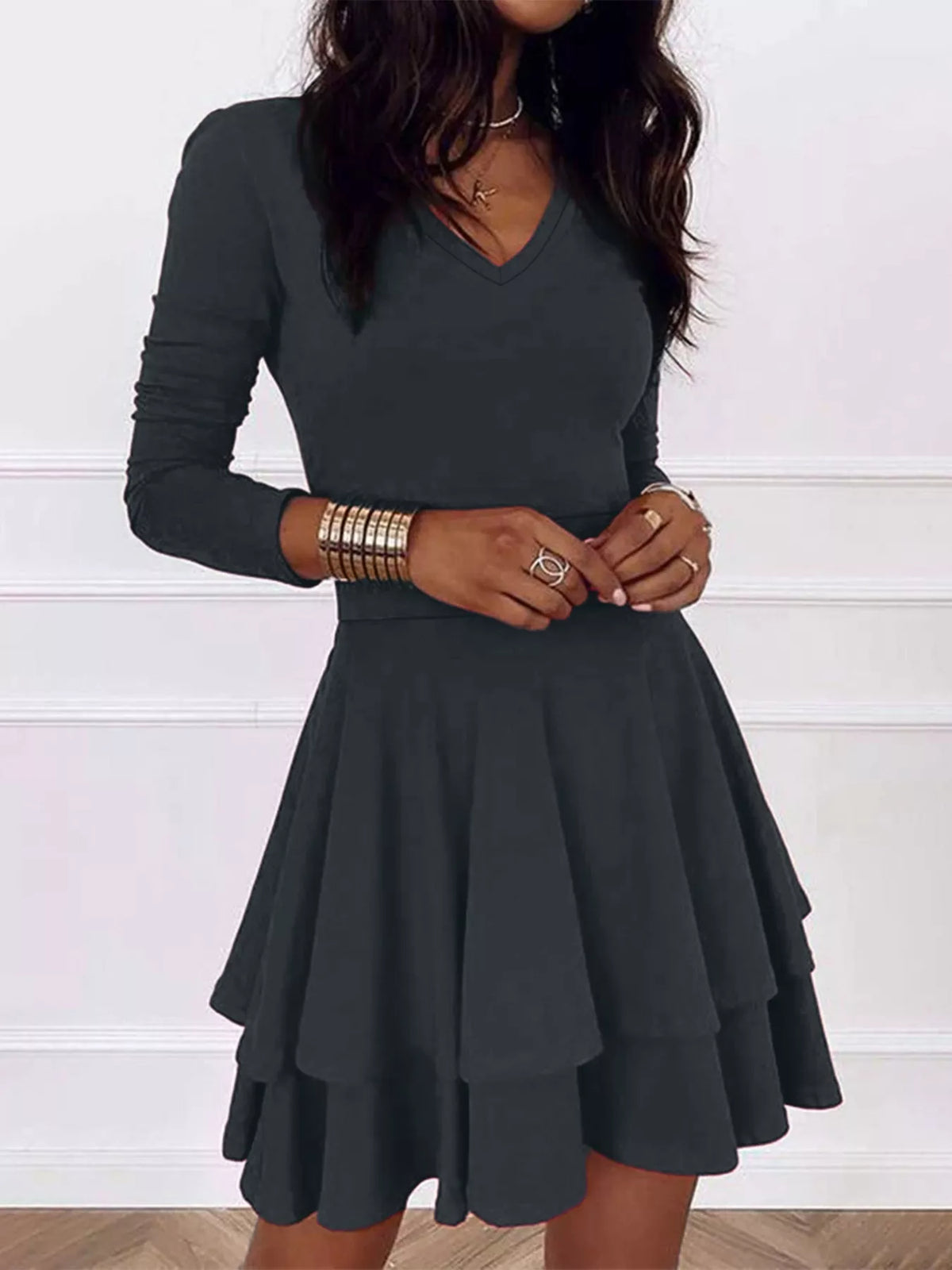V-neck Layered Ruffle Mini Dress (4)
