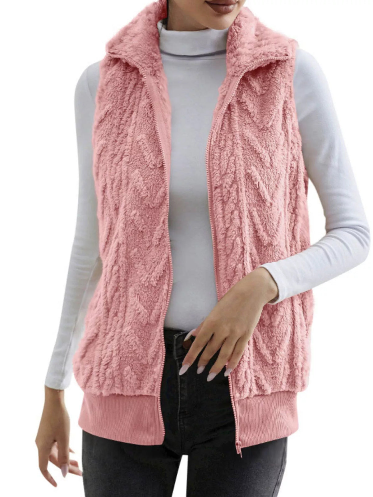 Full Size Cozy Faux Fur Zip-up Vest Coat Plus (14)
