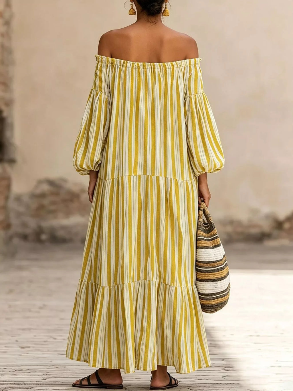 Off-shoulder Striped Maxi Dress (8)