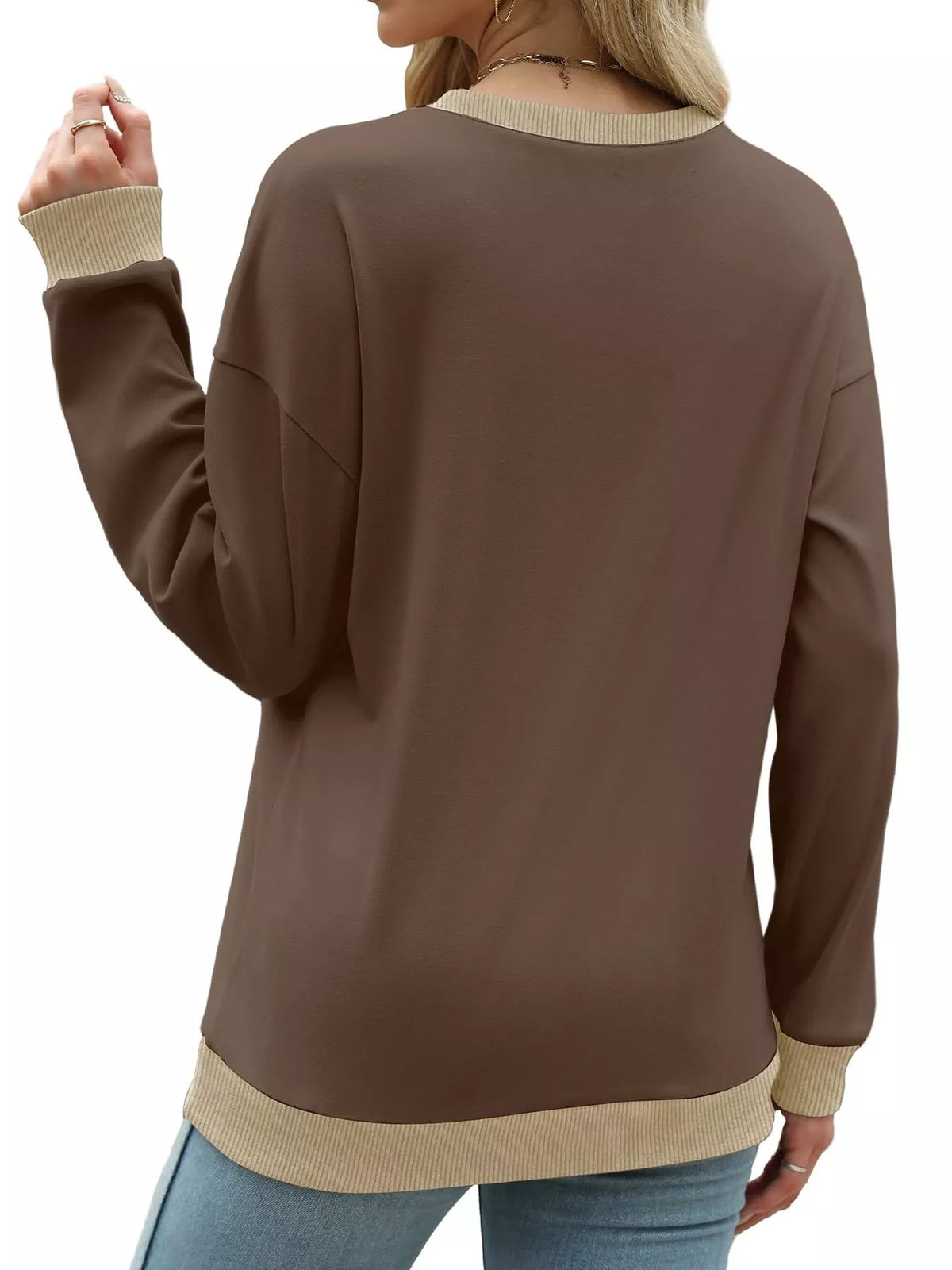 Contrast Trim Crew Neck Casual Sweatshirt (16)