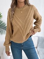 Openwork Round Neck Long Sleeve Sweater (18)