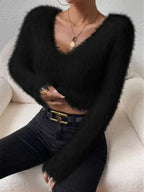 Fluffy Knit V-neck Sweater (17)