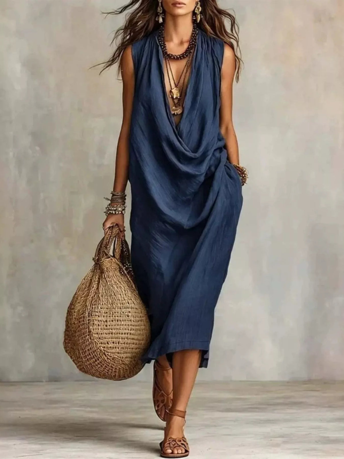 Full Size Cowl Neck Sleeveless Midi Dress Plus (6)
