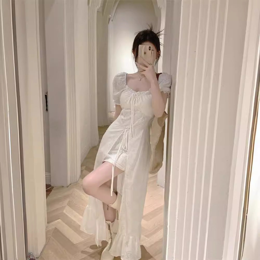 Irregularly Short Sleeve Waist-controlled Dress photo 2