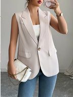 One Button V-neck Blazer Vest Coat (3)