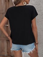Block Decorative Button V-neck Tee (11)