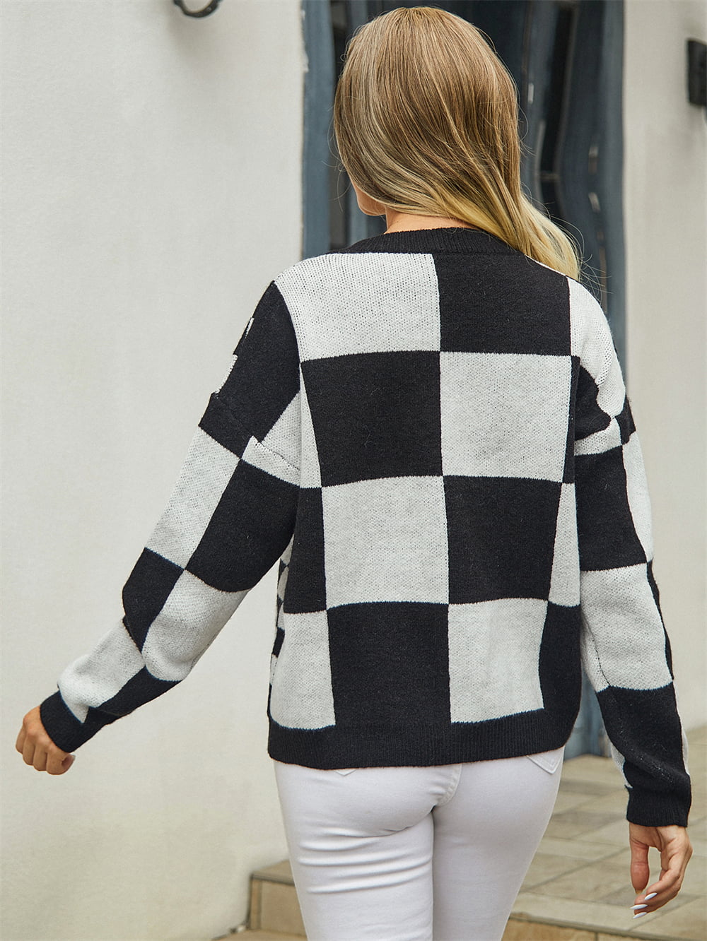 Plaid V-neck Dropped Shoulder Cardigan (9)
