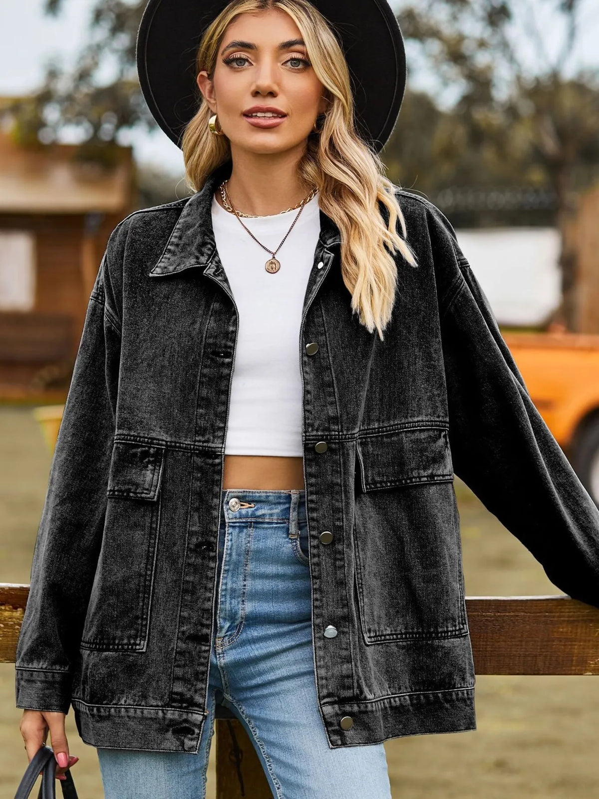 Oversized Button Up Denim Jacket Hood (17)