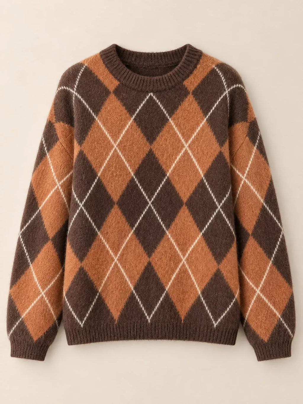 Argyle Pattern Fuzzy Knit Sweater (5)