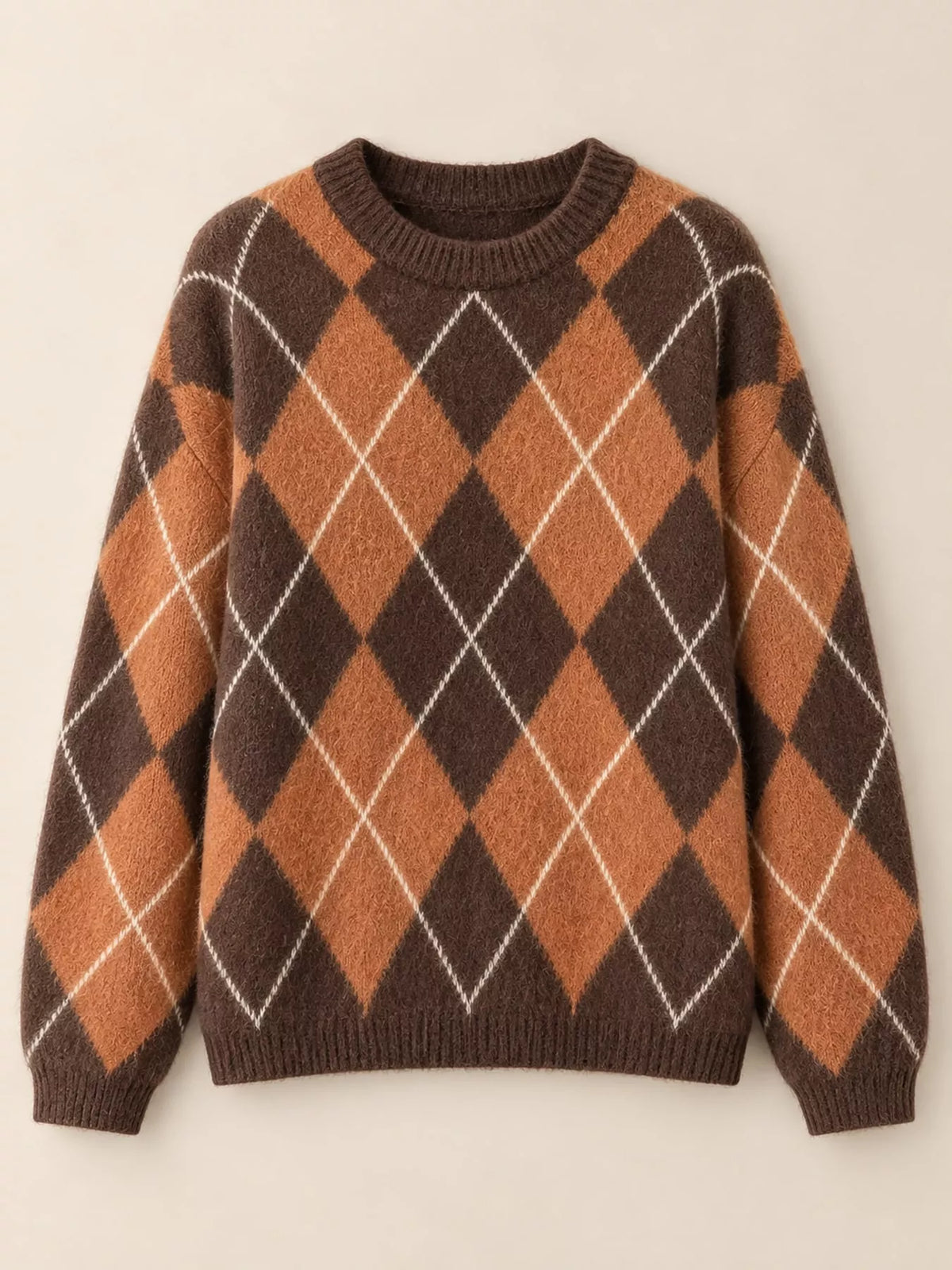 Argyle Pattern Fuzzy Knit Sweater (5)
