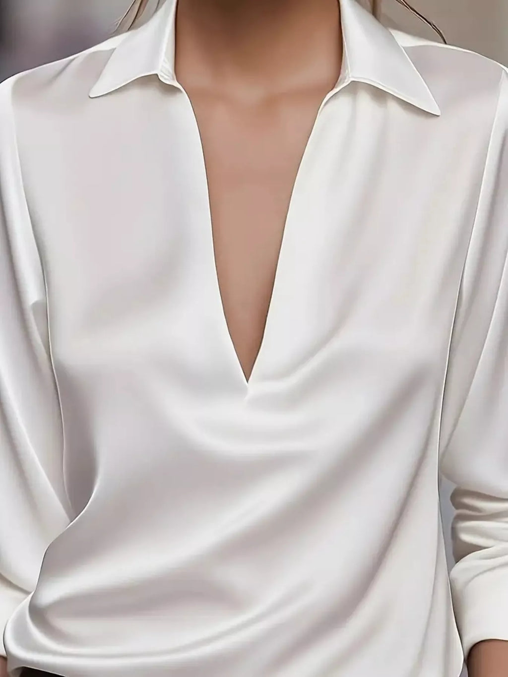 Elegant Deep V Long Sleeve Blouse (2)