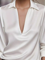 Elegant Deep V Long Sleeve Blouse (2)