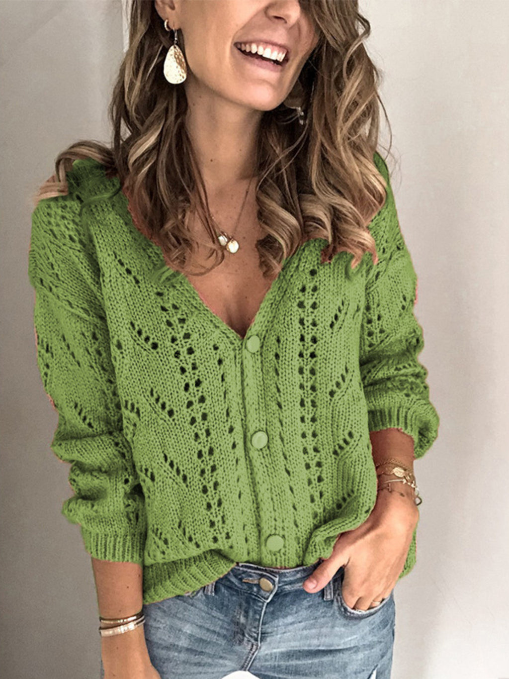 Openwork V-neck Cardigan (2)
