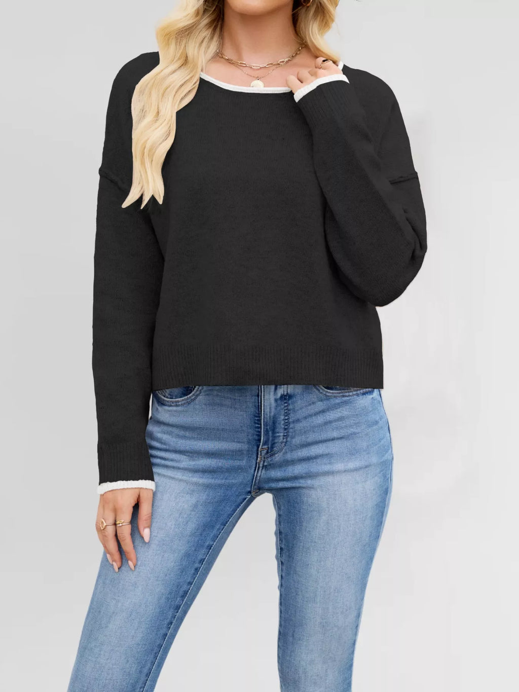 Round Neck Dropped Shoulder Sweater (22)