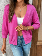 Textured Button-front Cardigan 3/4 Sleeves (2)