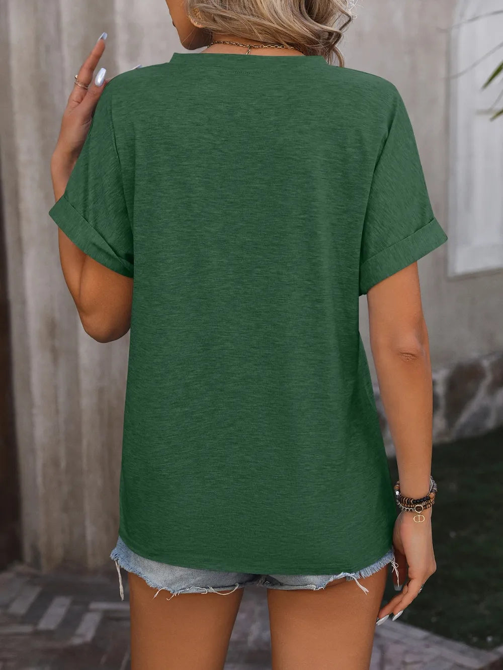 Notched Buttoned Short Sleeve T-shirt (12)