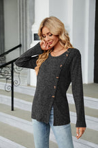 Buttoned Long Sleeve Slit Top (14)