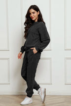 Corduroy Round Neck Sweatshirt Sweatpants Set (5)
