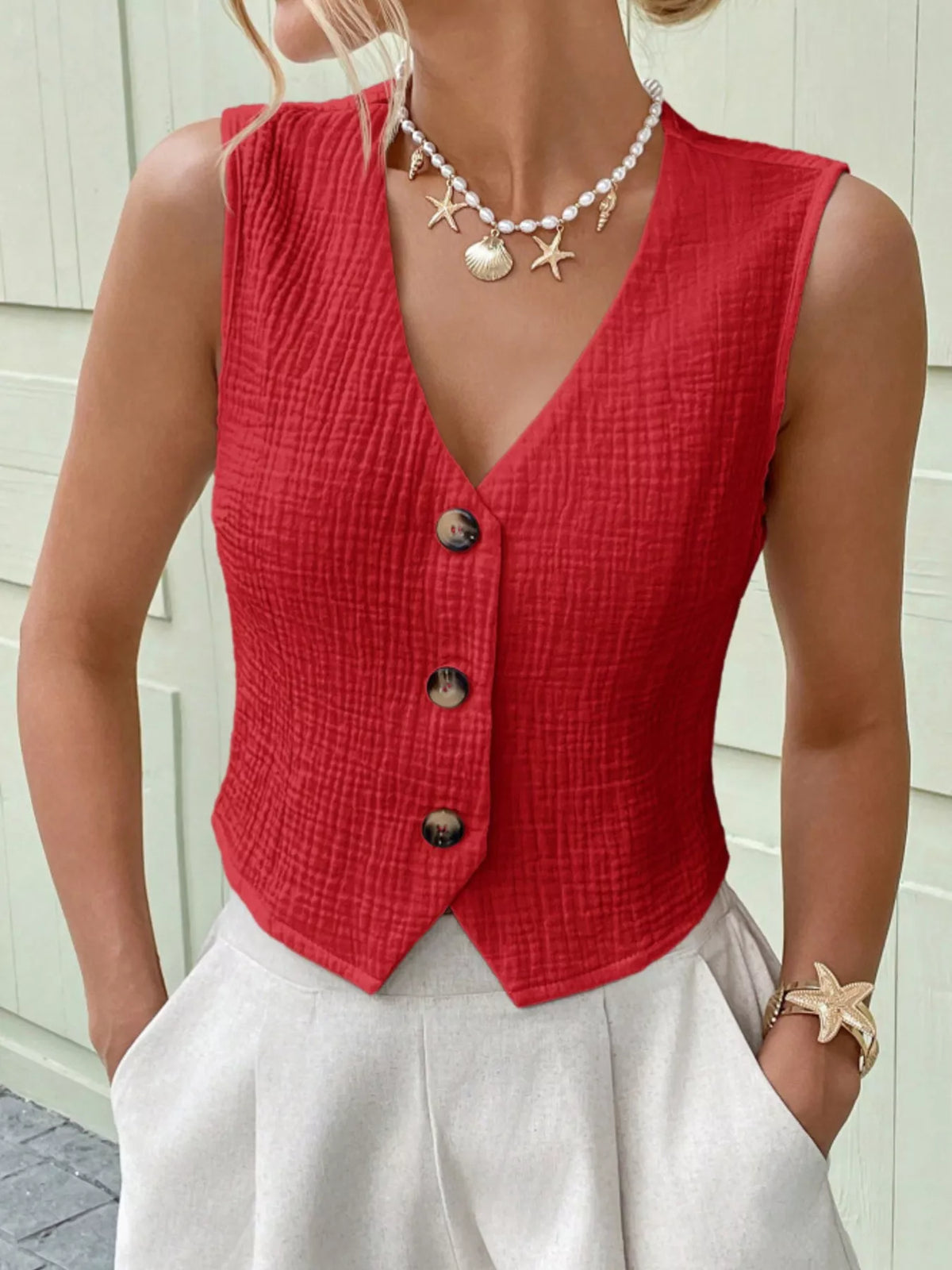 Textured Button-front Vest (11)
