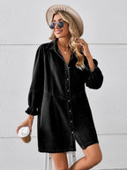 Button Up Flounce Sleeve Mini Denim Dress (3)