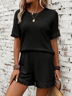 Tassel Round Neck Top Shorts Set (23)