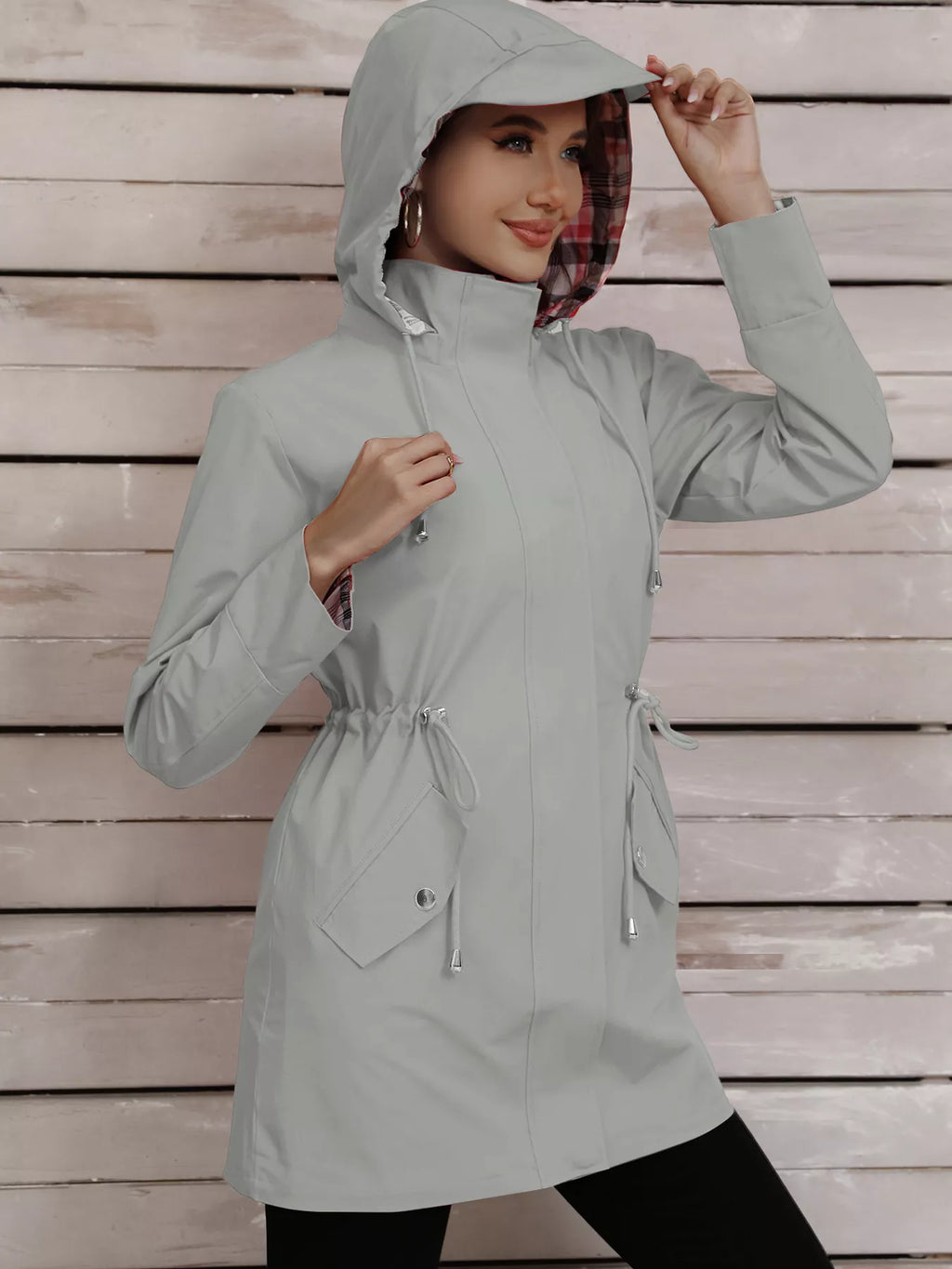 Drawstring Snap-down Trench Coat (27)
