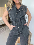 Full Size Button Front Cap Sleeve Denim Jumpsuit Plus (3)