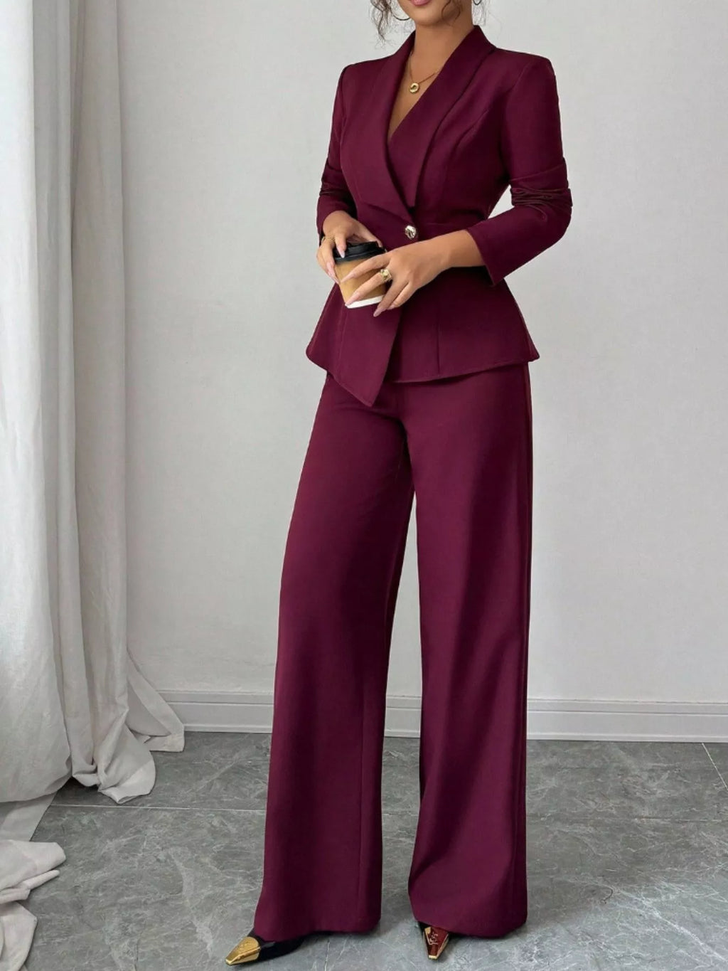 One Button Blazer Pants Set (30)