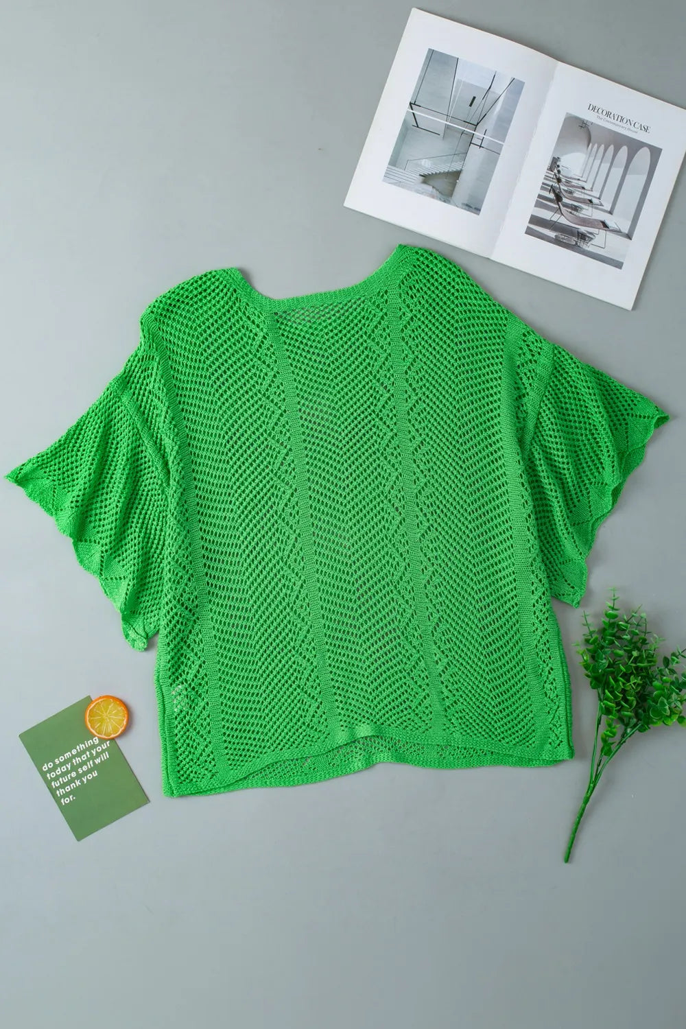 Scallop Edge Half Sleeve Pointelle Knit Top (15)
