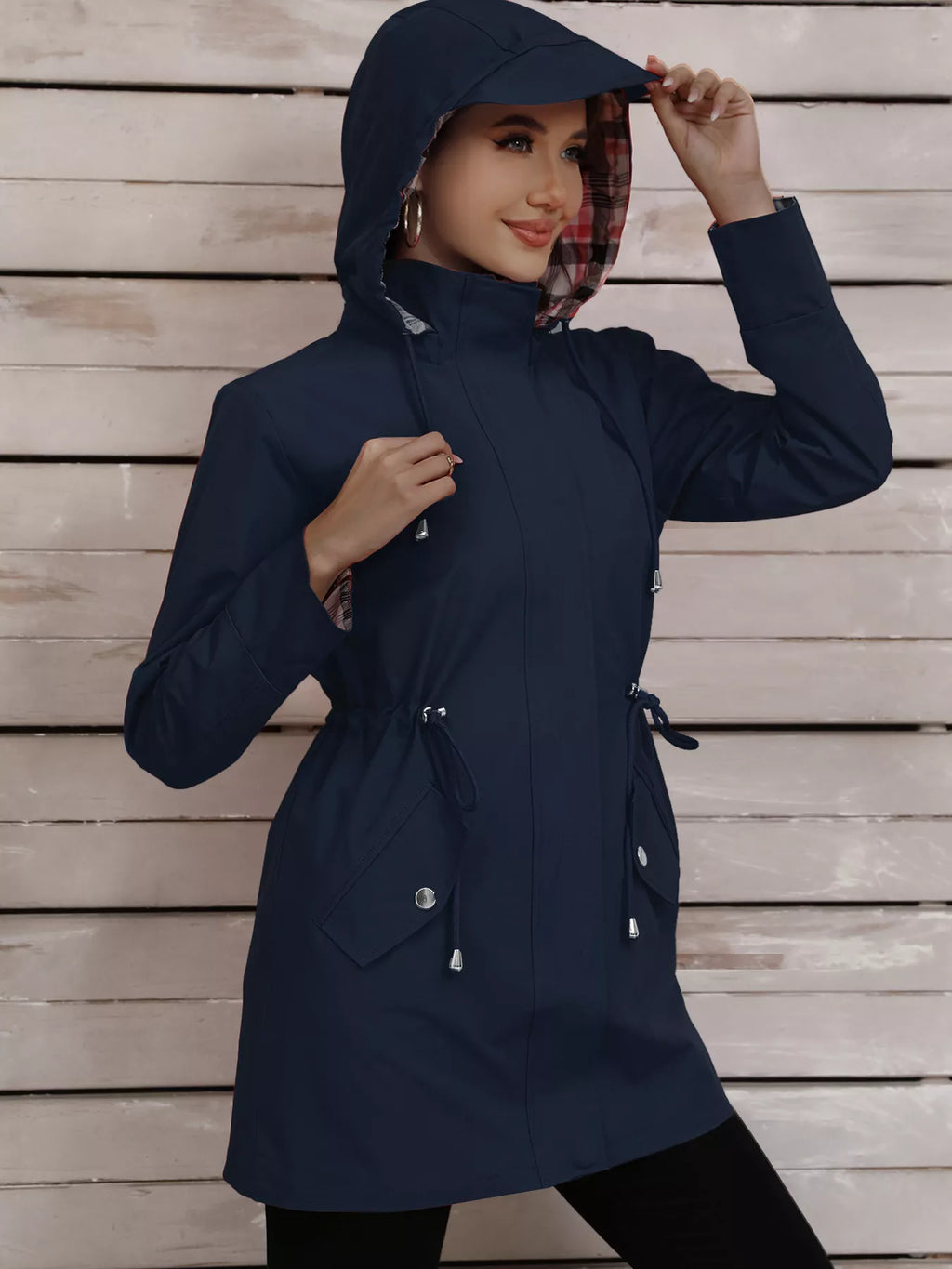 Drawstring Snap-down Trench Coat (9)