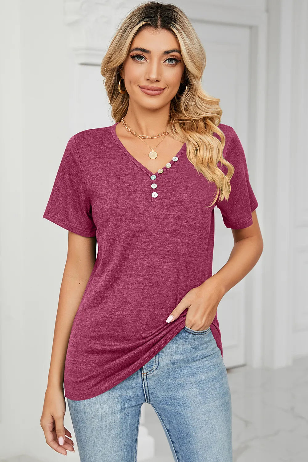 V-neck Short Sleeve T-shirt (21)