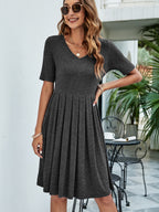 Pleated V-neck Short Sleeve Tee Dress (10)