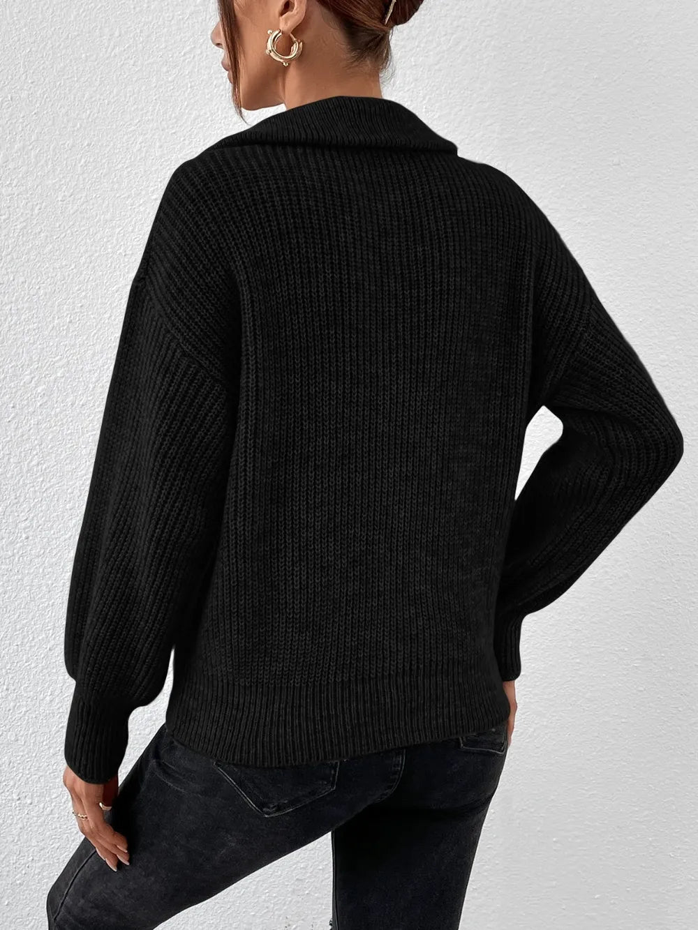 Half Zip Dropped Shoulder Sweater (9)