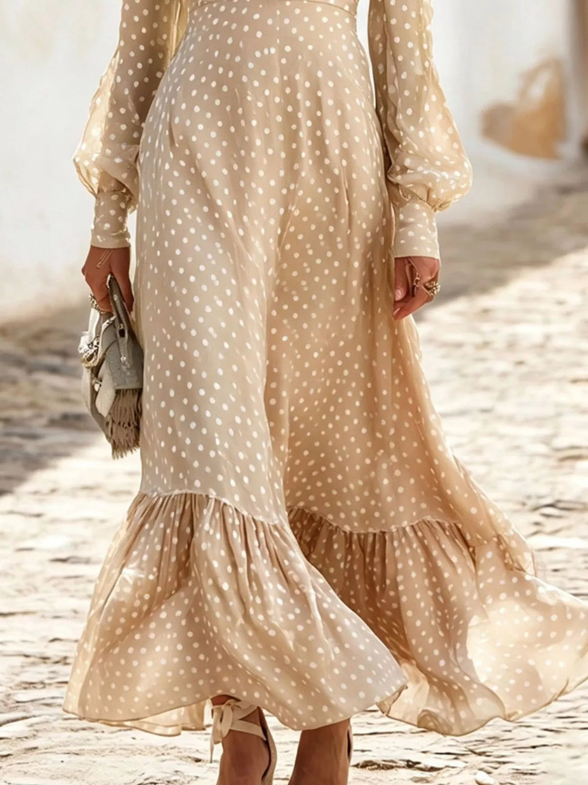 Full Size Polka Dot Ruffle V-neck Maxi Dress Plus (8)