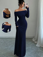 Off-shoulder Long Sleeve Bodycon Maxi Dress (9)