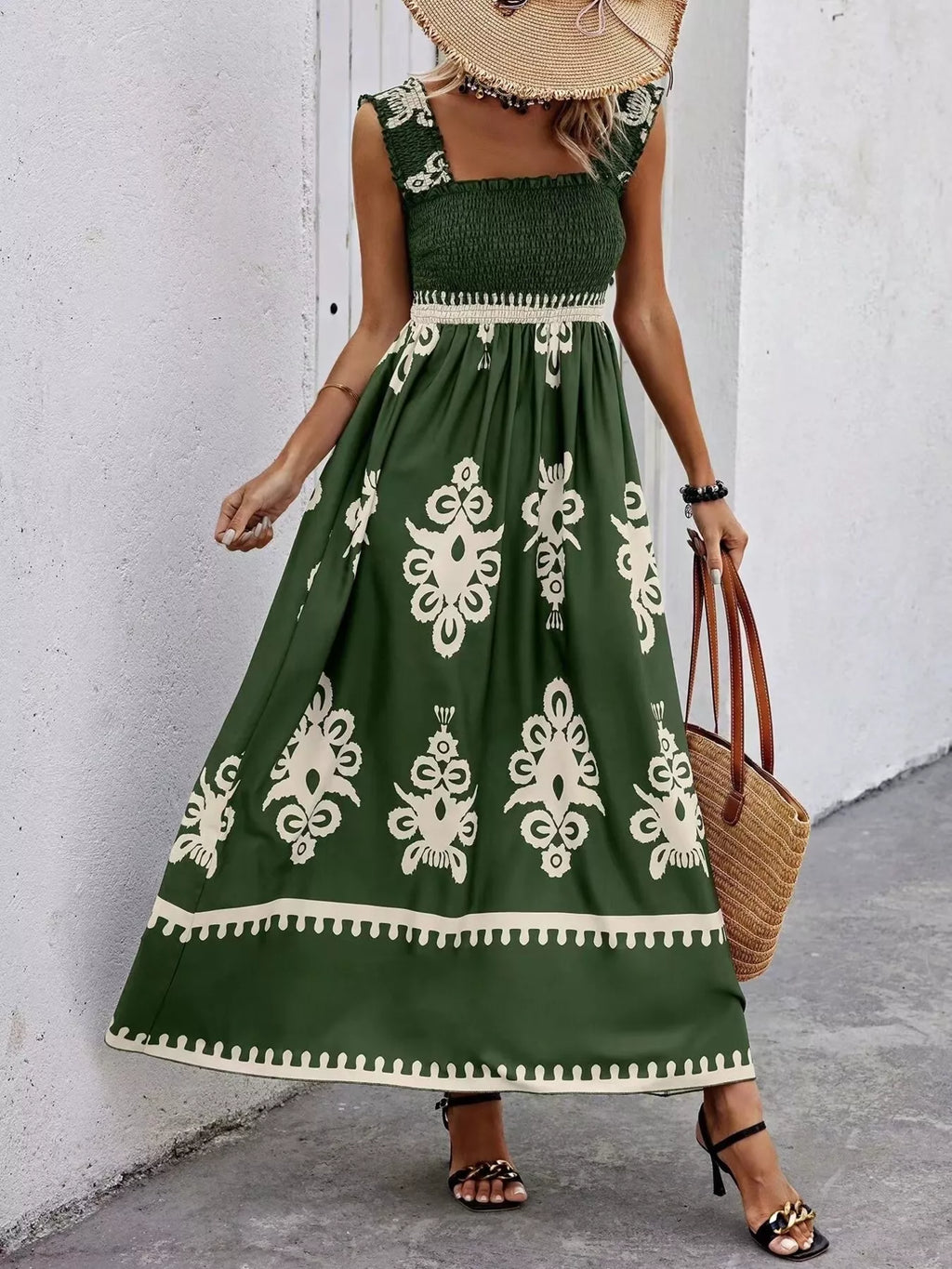 Smocked Printed Square Neck Maxi Dress (24)