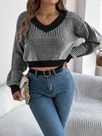 Striped V-neck Long Sleeve Sweater