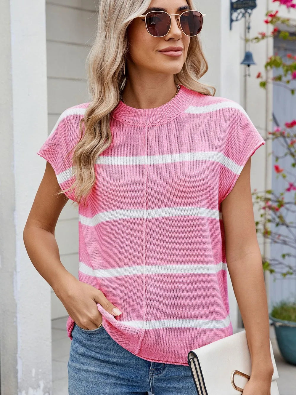 Exposed Seam Striped Round Neck Knit Top (9)