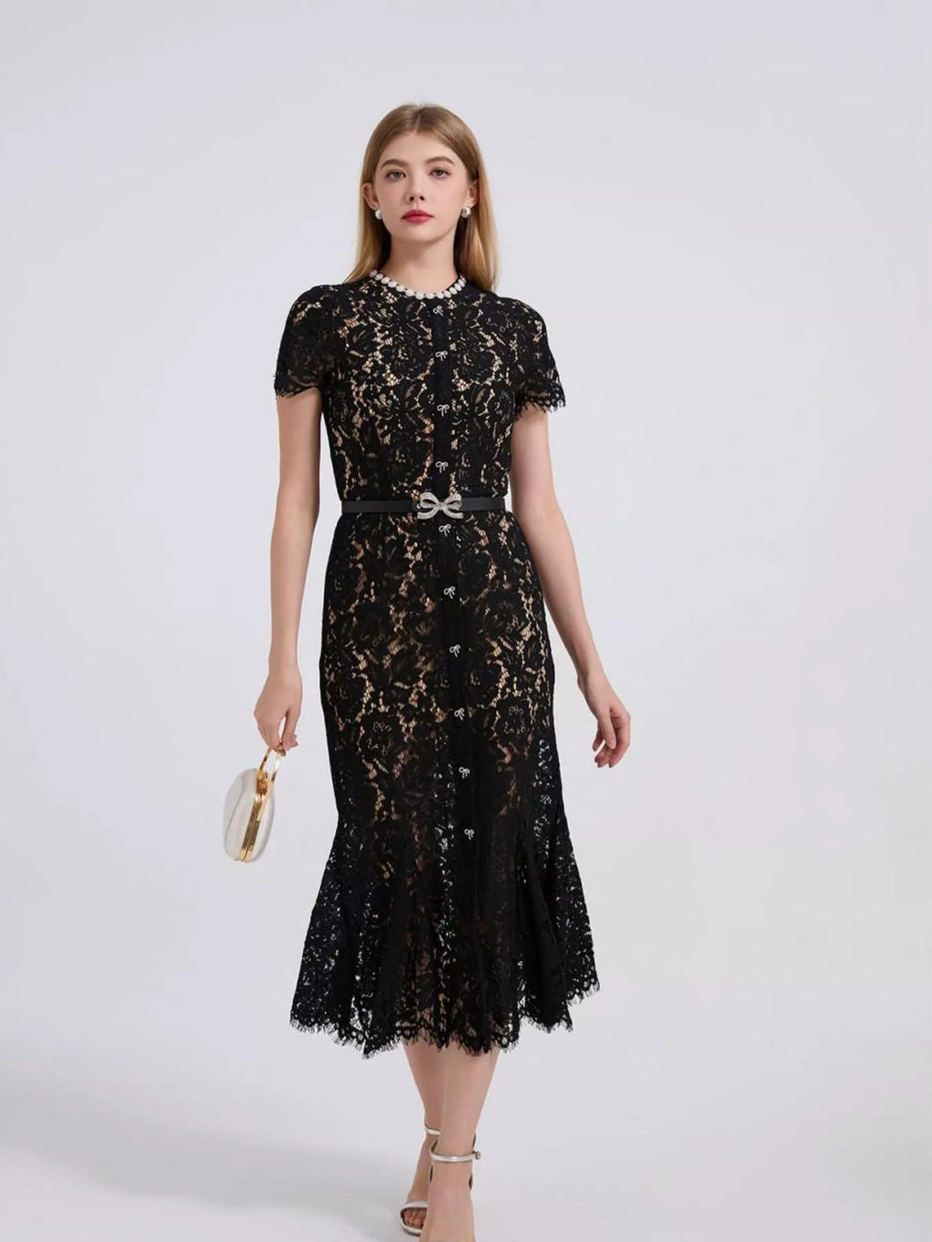 Lace Short Sleeve Mermaid Dress (26)