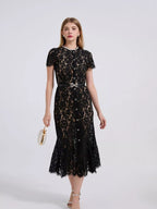 Lace Short Sleeve Mermaid Dress (26)