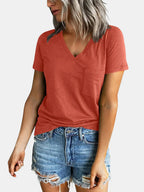 Pocketed V-neck Short Sleeve T-shirt (8)