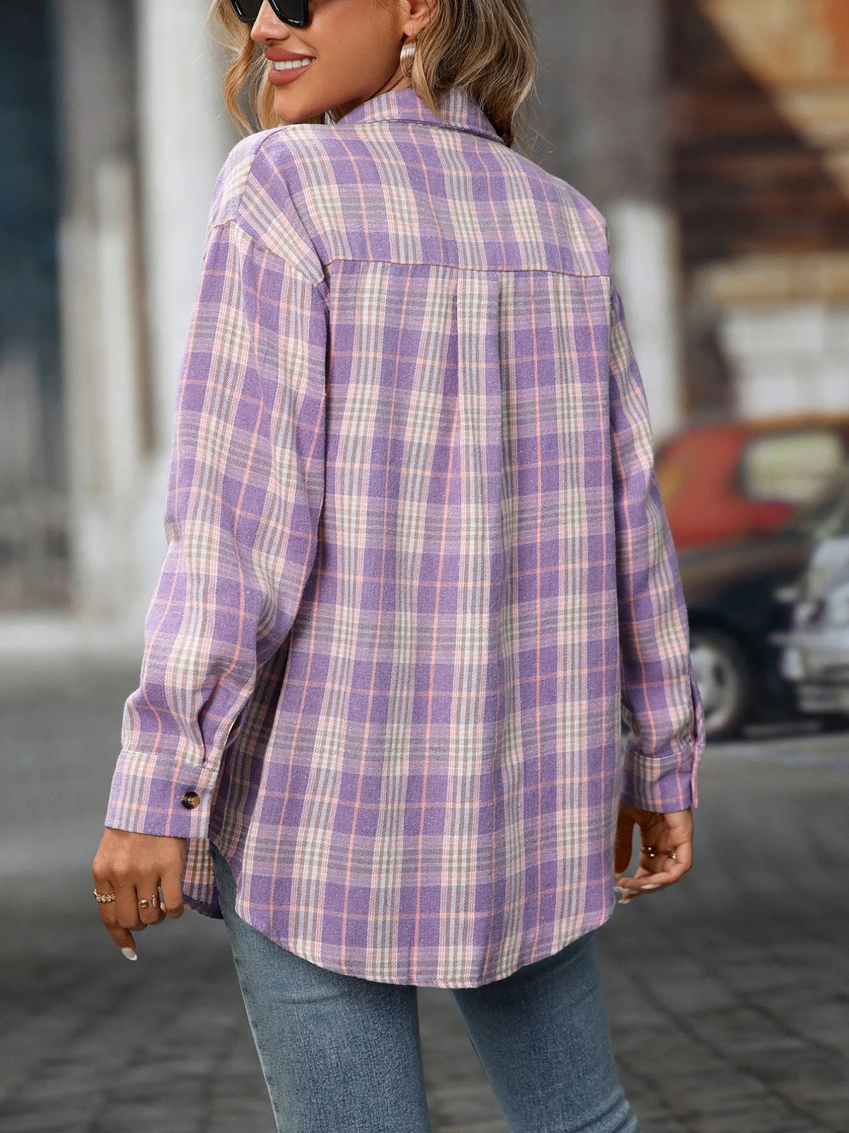 Plaid Button-down Oversized Shirt (35)