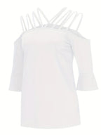 Full Size Cold Shoulder Three-quarter Sleeve Blouse (3)