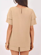 Ruffle Sleeve Top Shorts Two-piece Set (5)