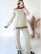 Contrast Trim Round Neck Top Pants Sweater Set (4)