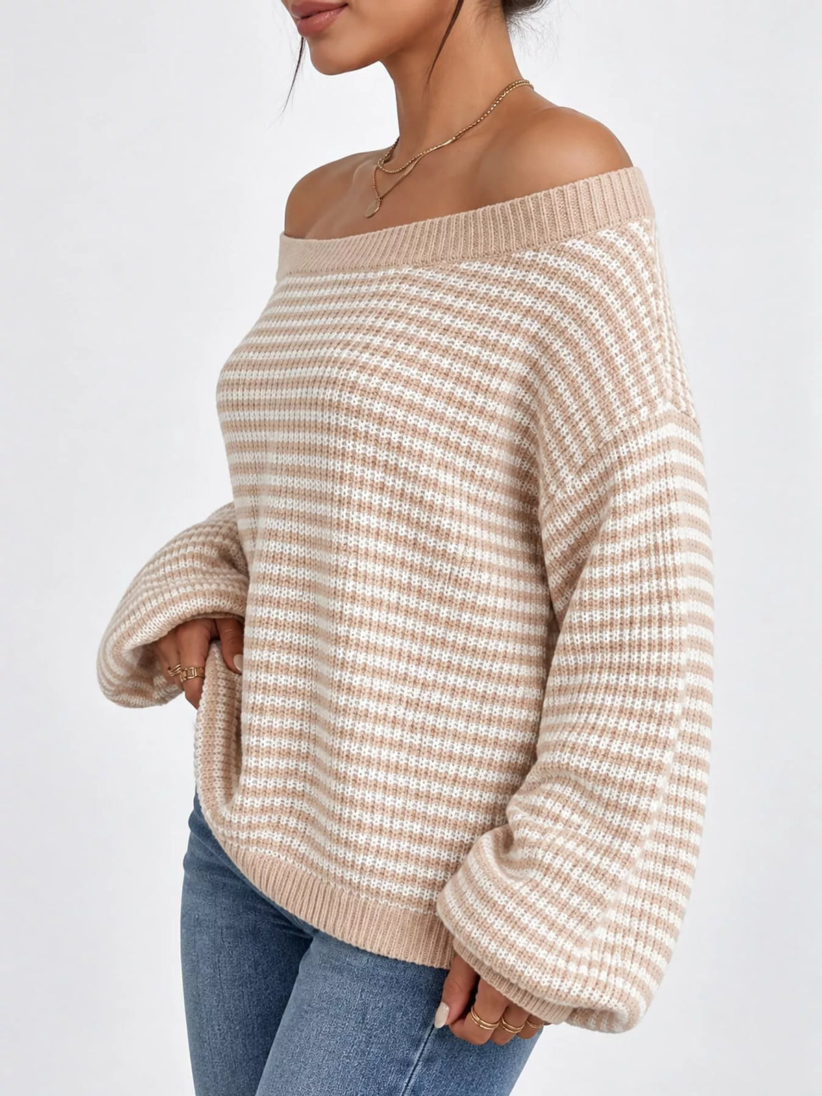 Striped Knit Boat Neck Sweater (22)