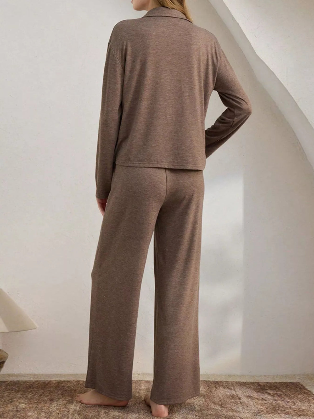 Button-down Top Wide-leg Pants Lounge Set (4)