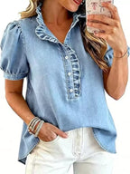 Frill Puff Sleeve Denim Top (15)