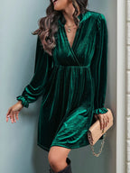 Ruched Surplice Long Sleeve Mini Dress (10)